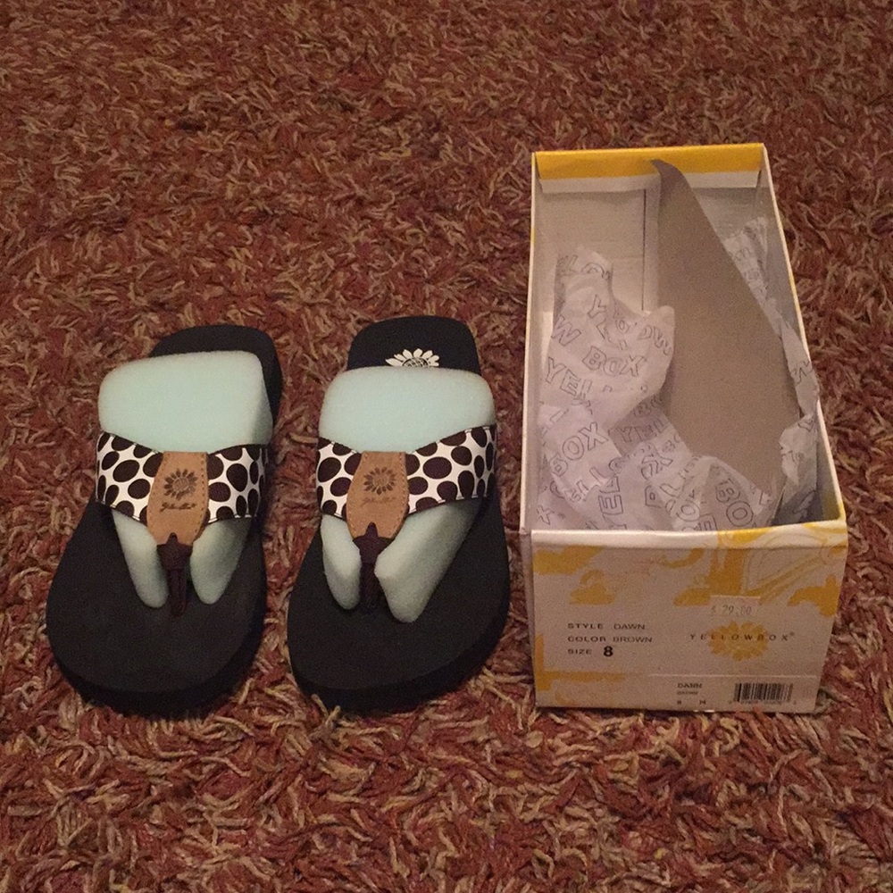 Yellow Box Sandals - Brown and White - Polka Dot